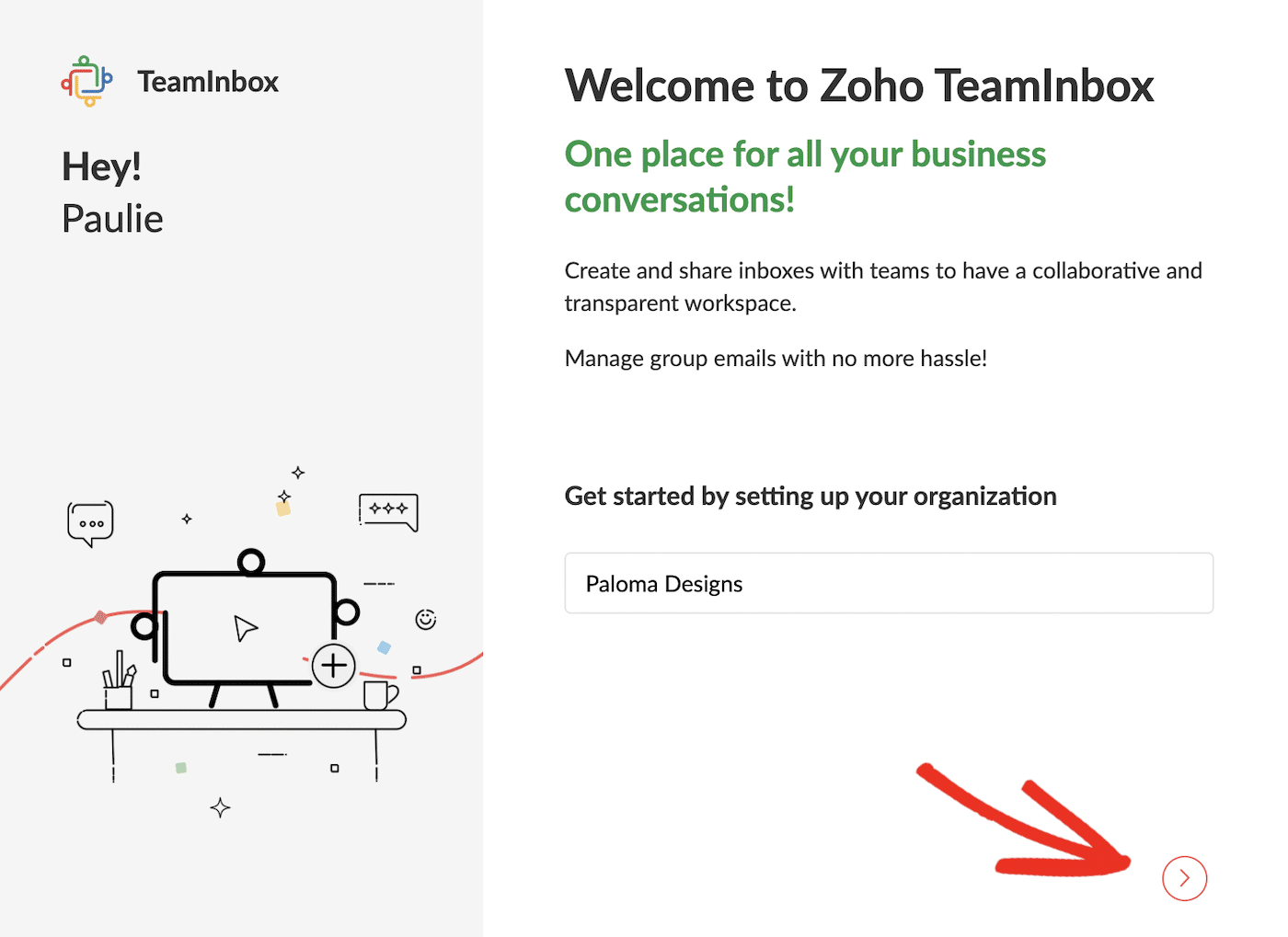 Set up organization in Zoho TeamInbox