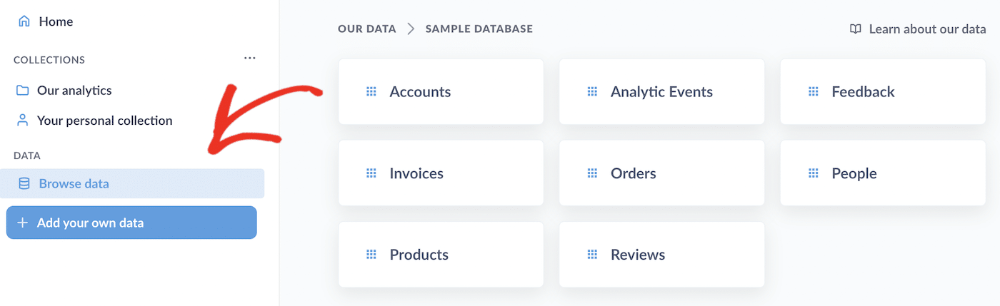 Browse data in Metabase