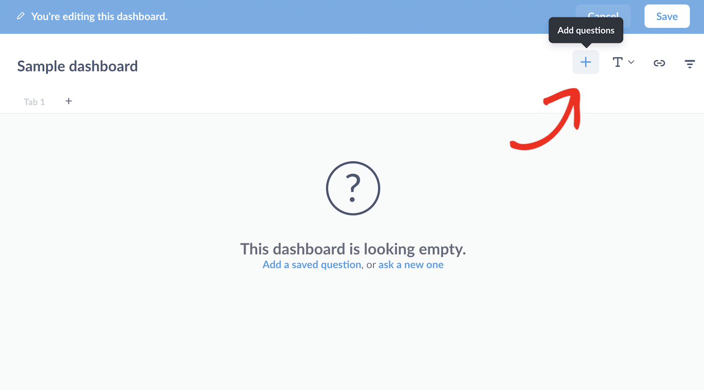 Empty dashboard in Metabase