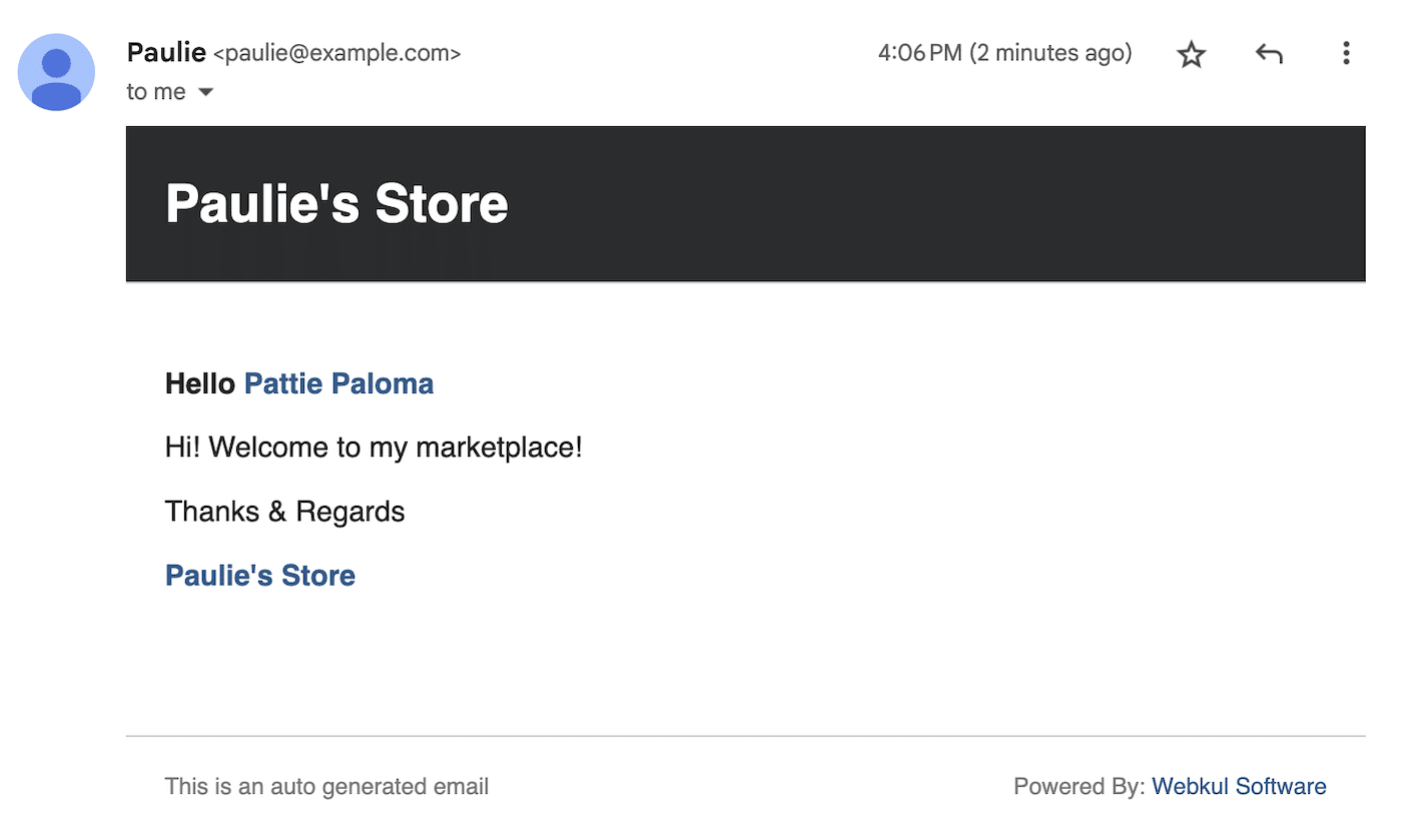 Example Email from Marketplace