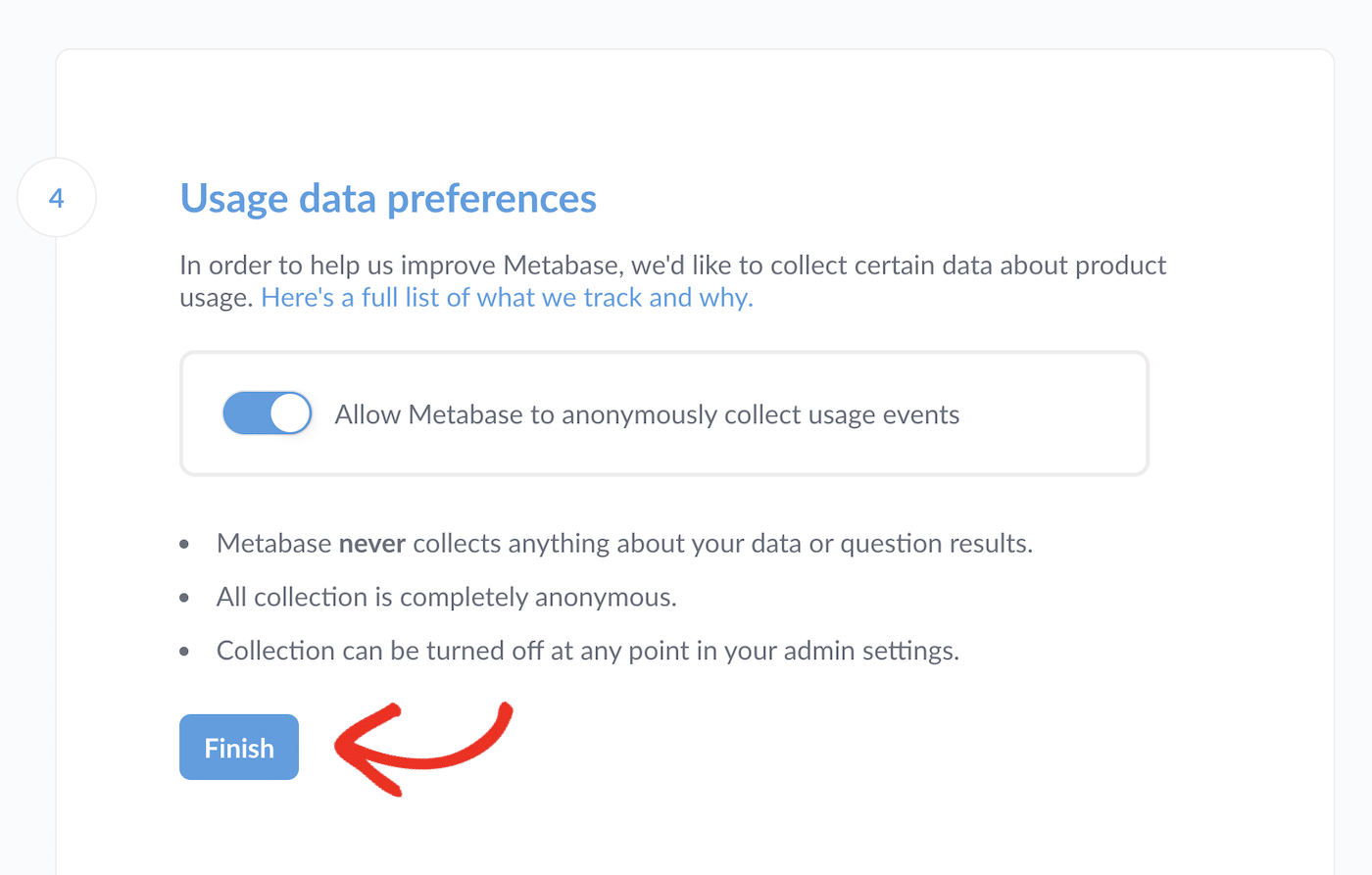 Metabase usage data preferences