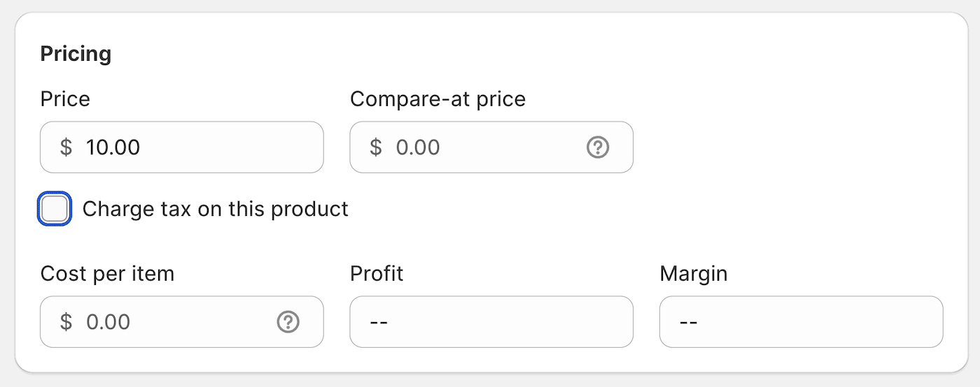 Shopify product price