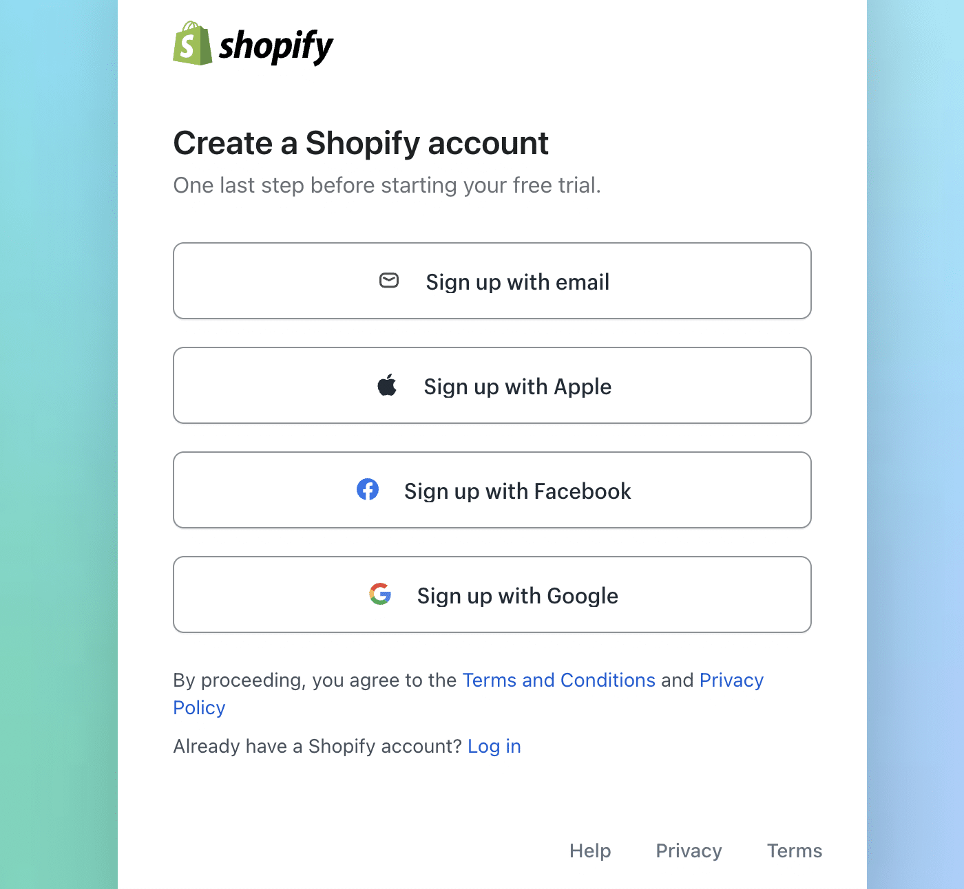 Create Shopify account