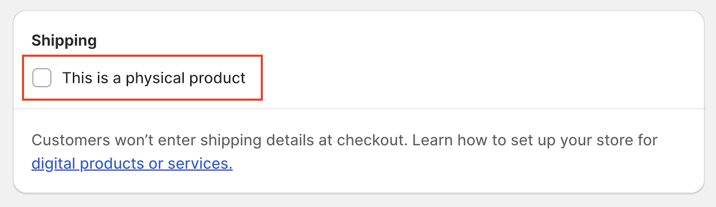 Shopify shipping settings for digital products