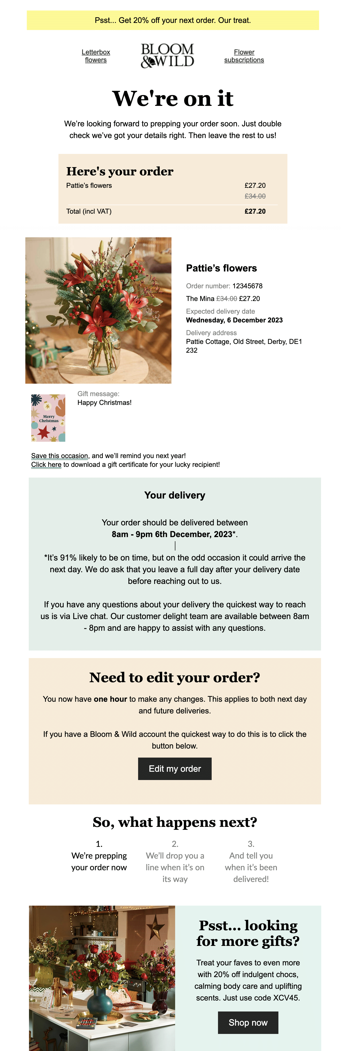 Example Order Confirmation Email