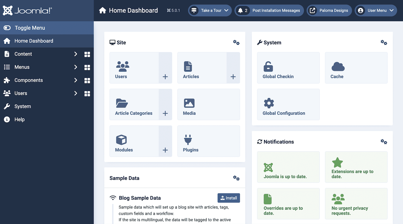 Joomla Admin Dashboard