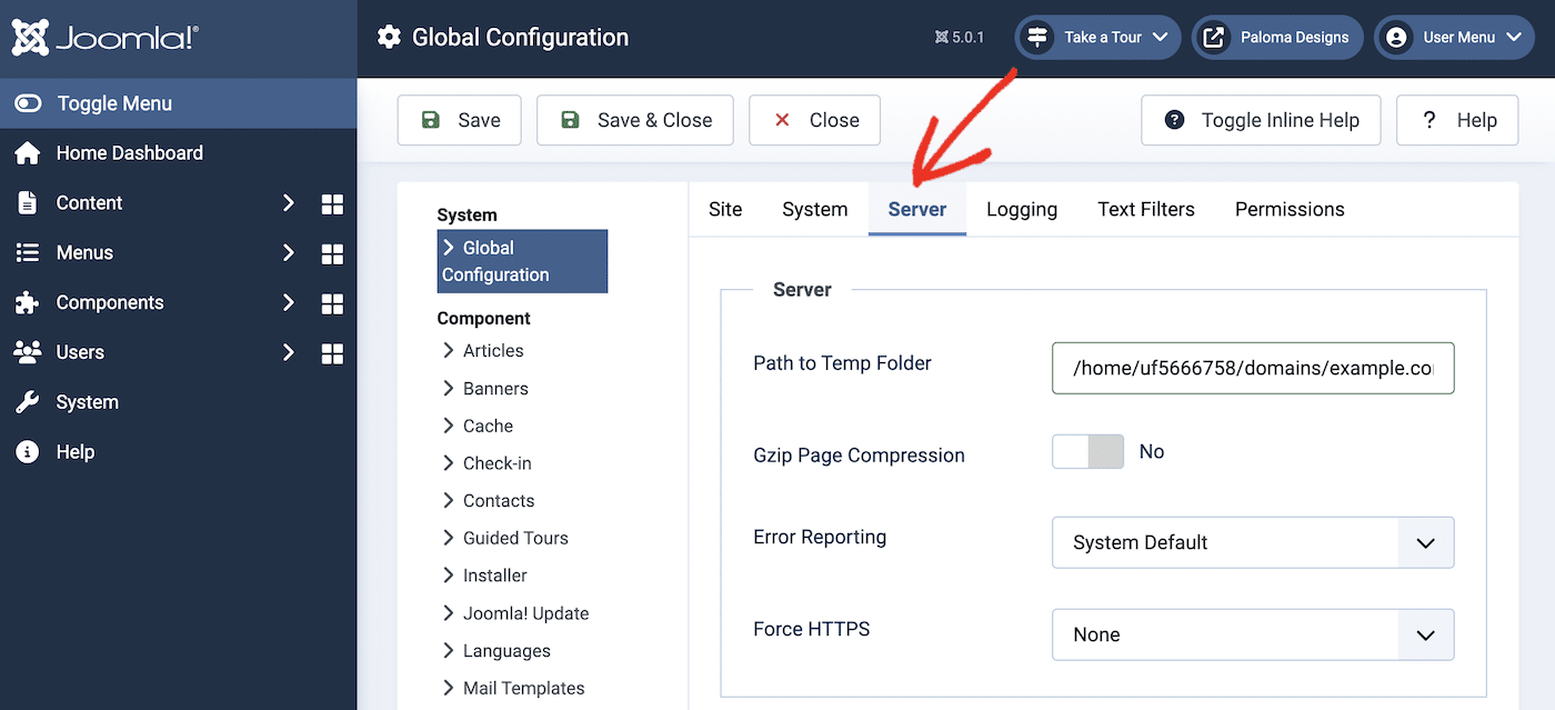 Joomla Server Settings