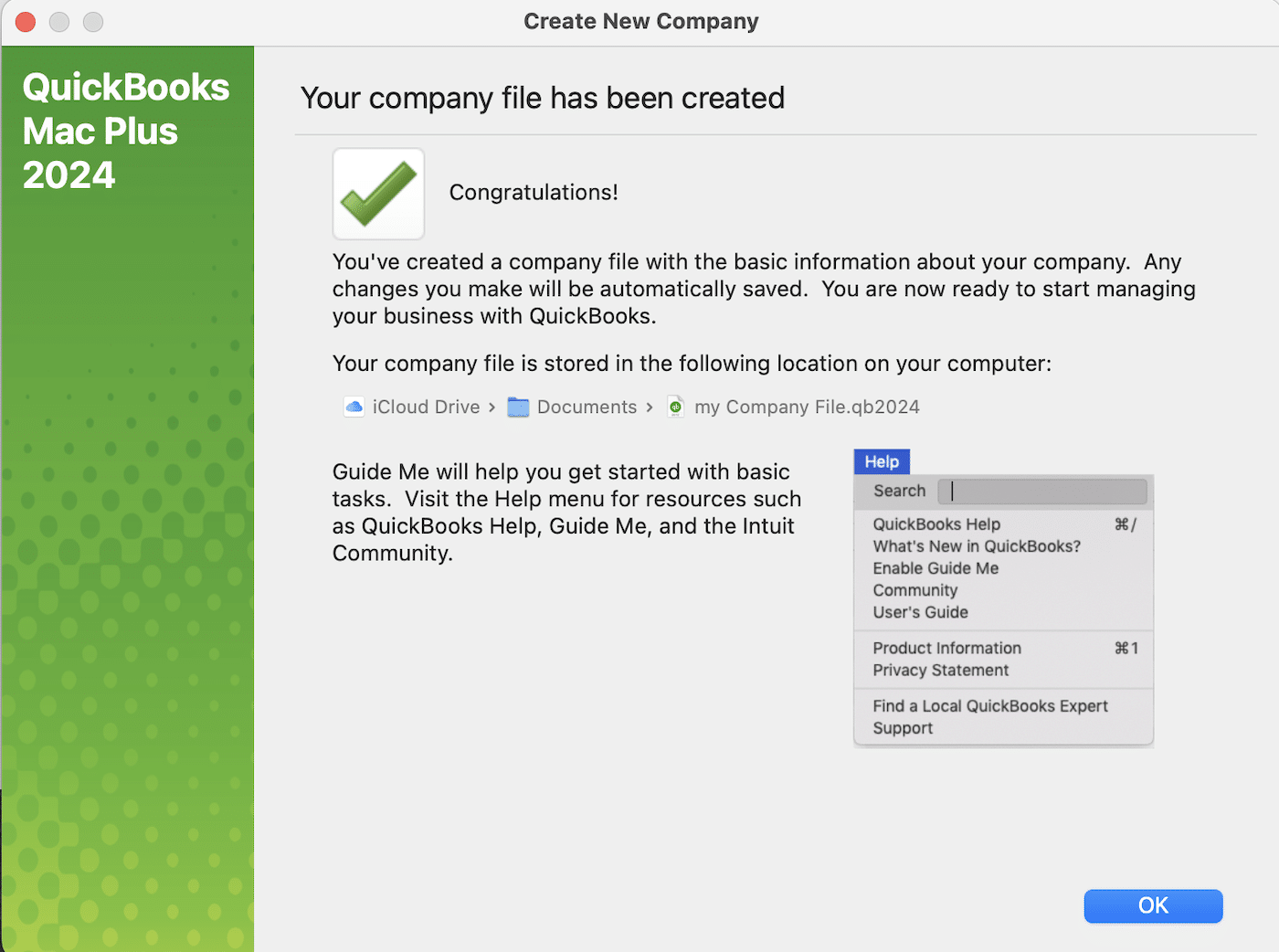 QuickBooks company file created