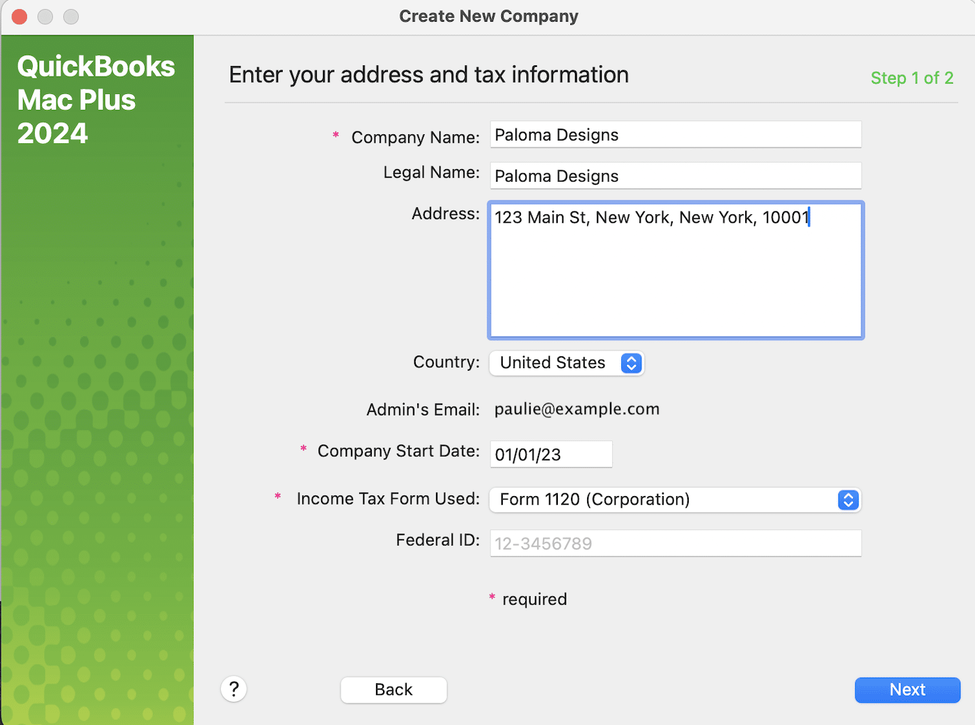 Add company information to QuickBooks
