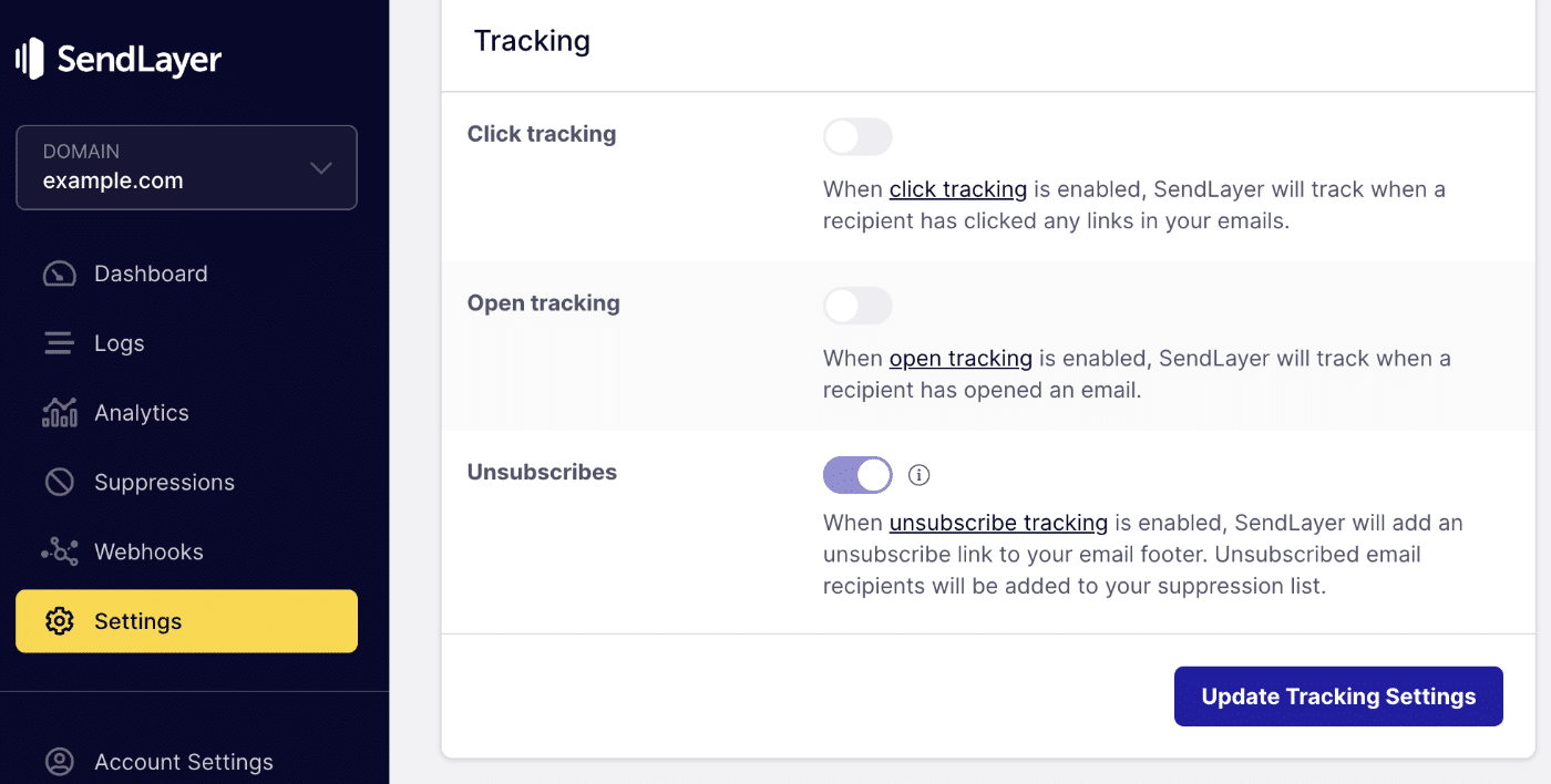 Tracking settings