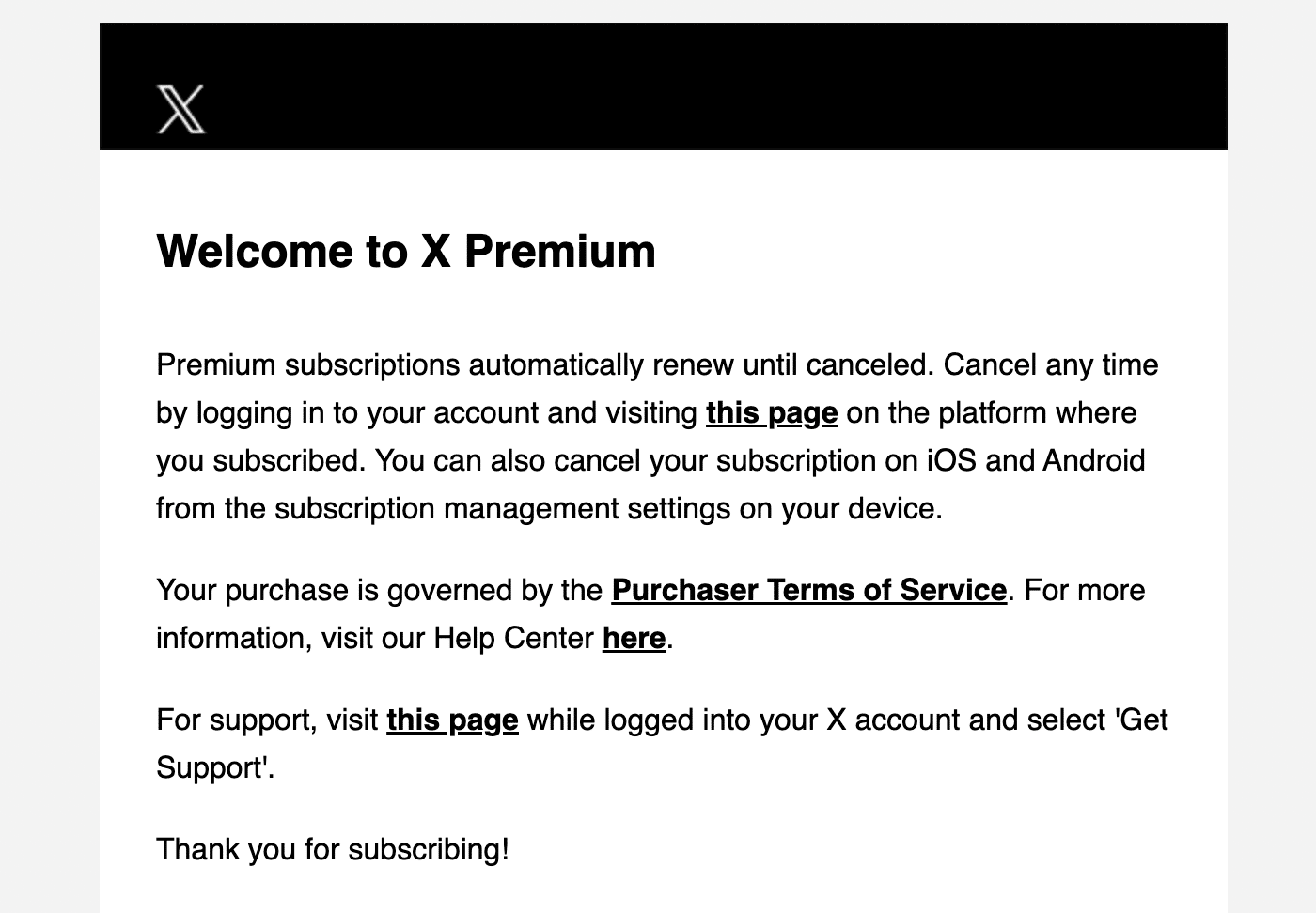 X Welcome Email