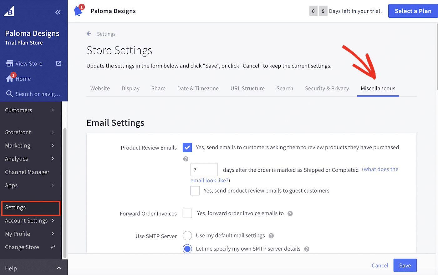 BigCommerce Email Settings