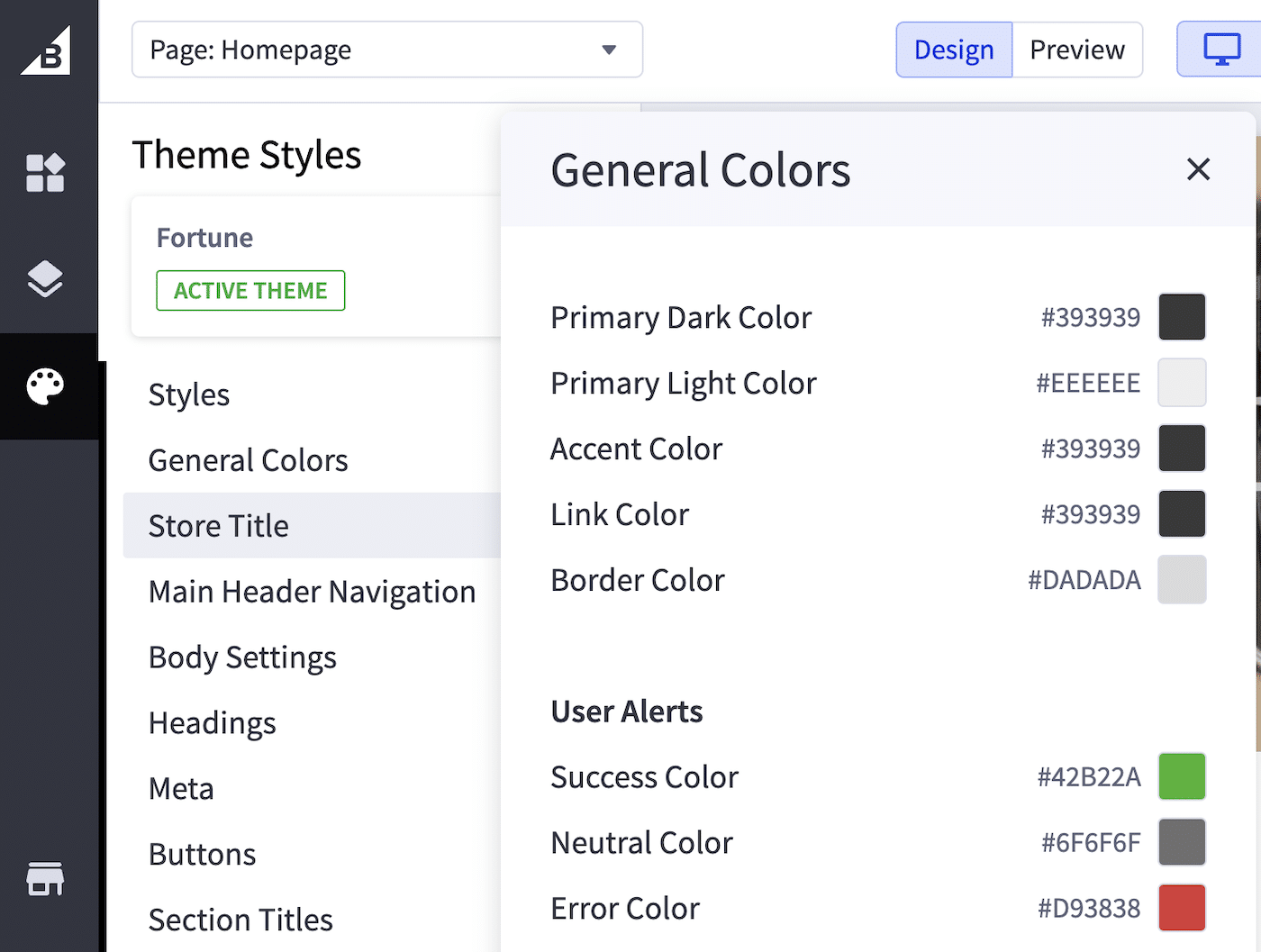 BigCommerce Store Colors