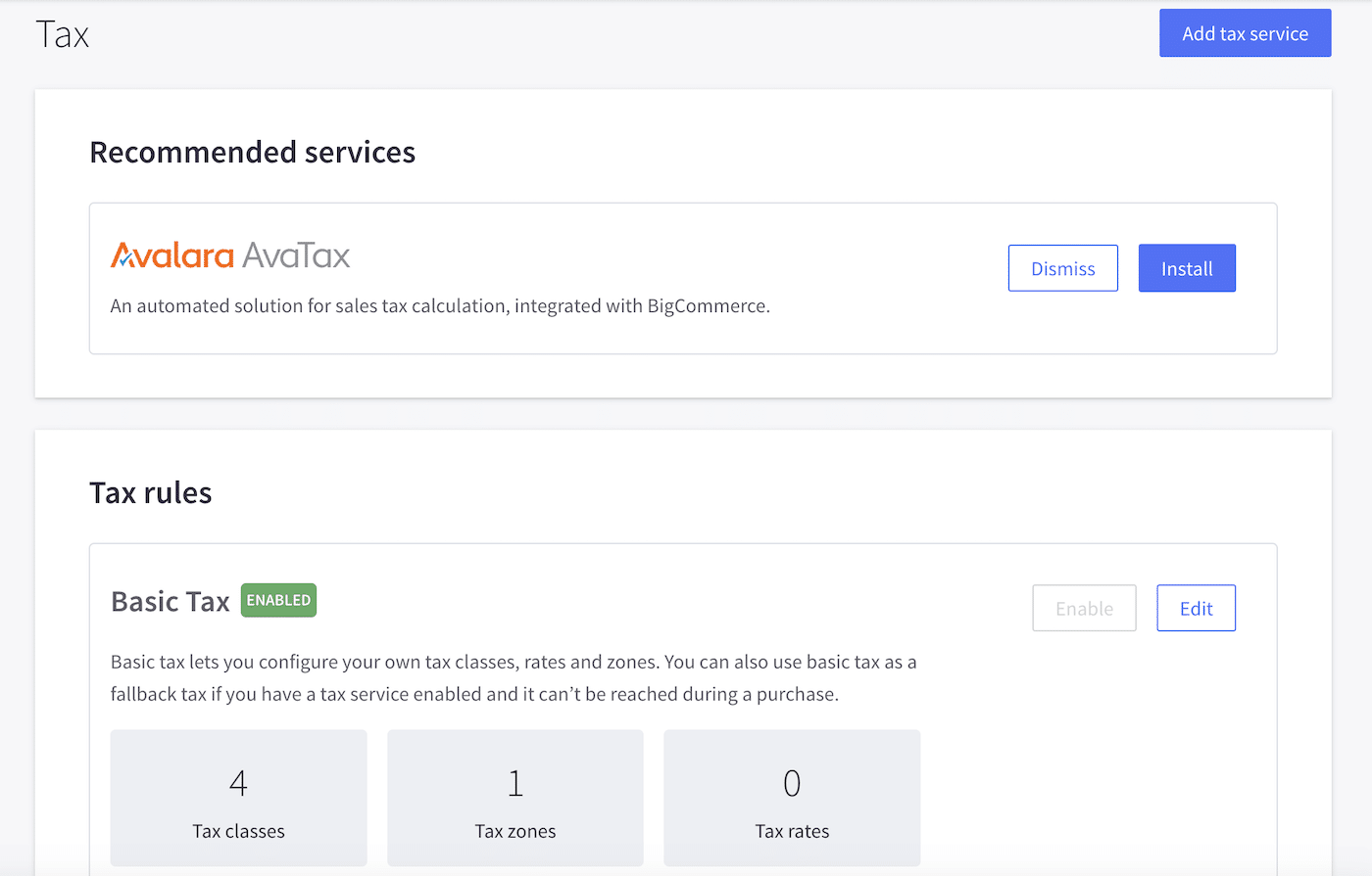 BigCommerce Tax Settings