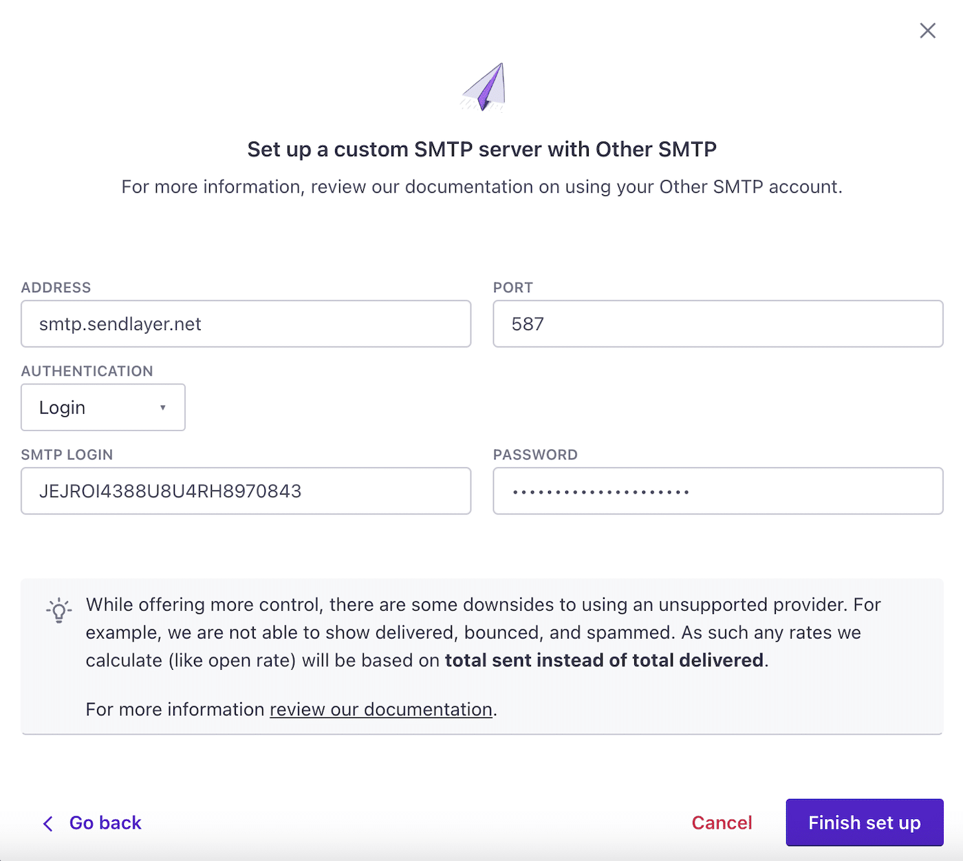 Custom SMTP Settings