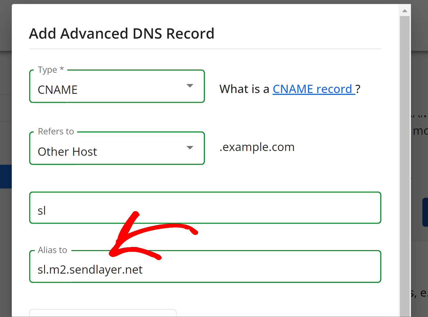 Paste value into Alias to field