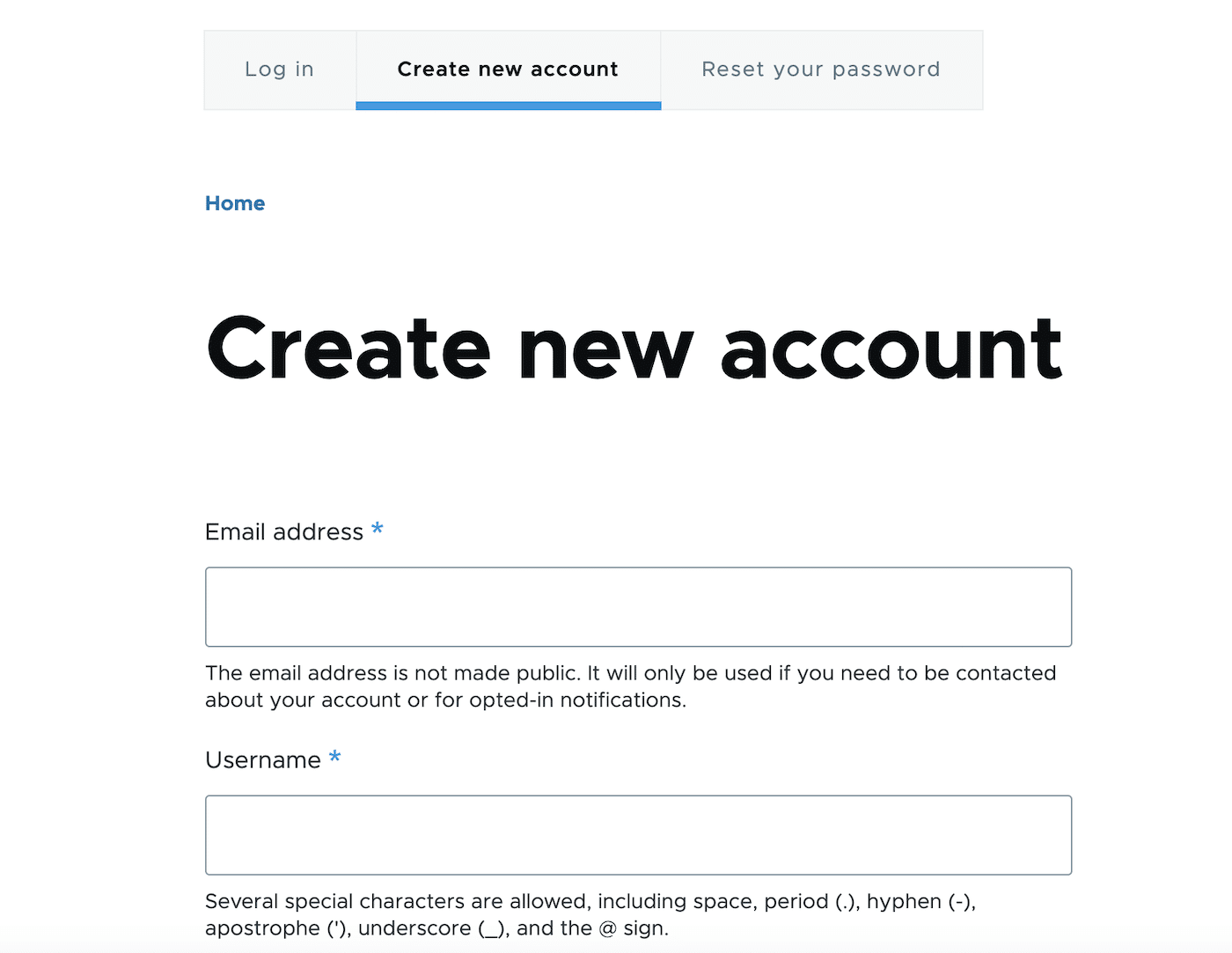 Create New Drupal Account