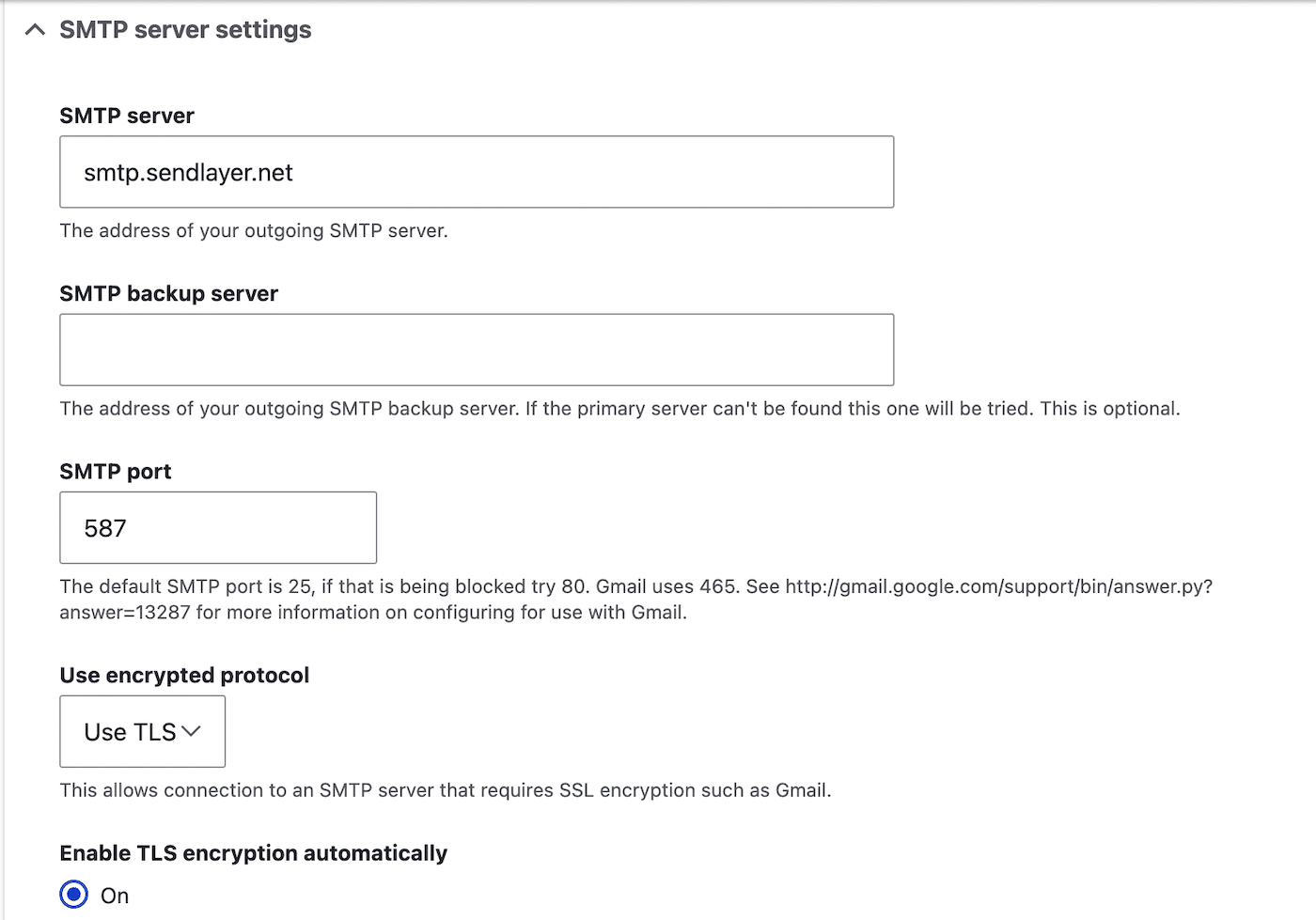 Drupal SMTP Server Settings