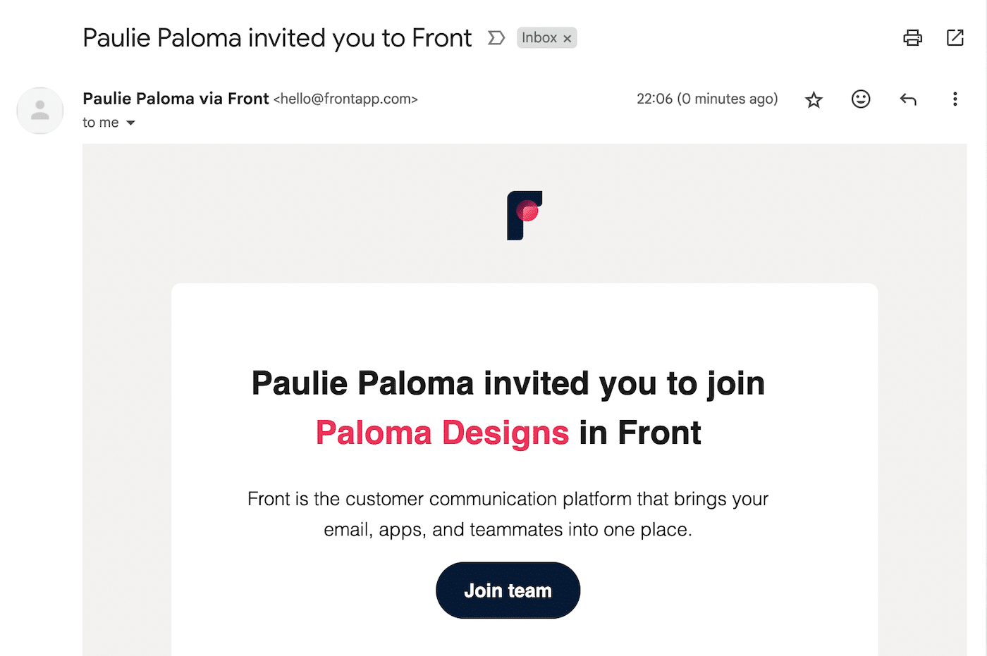 Front Teammate Invitation Email