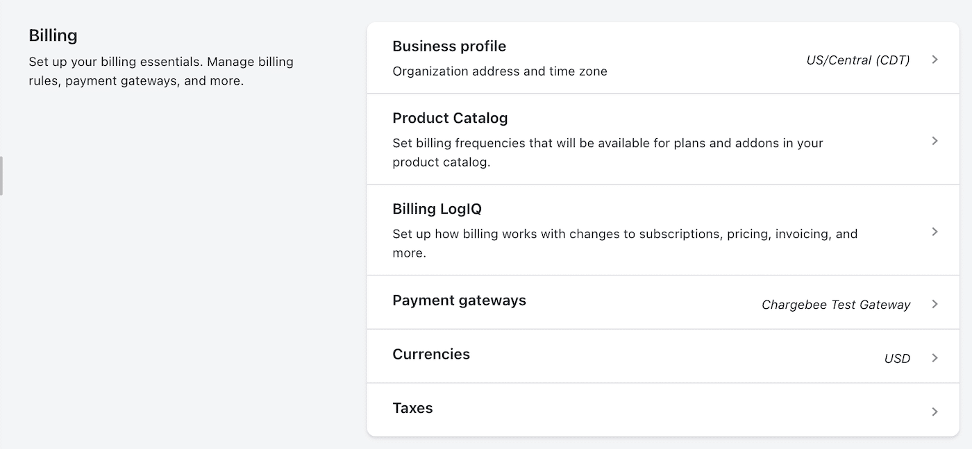 Chargebee Billing Settings