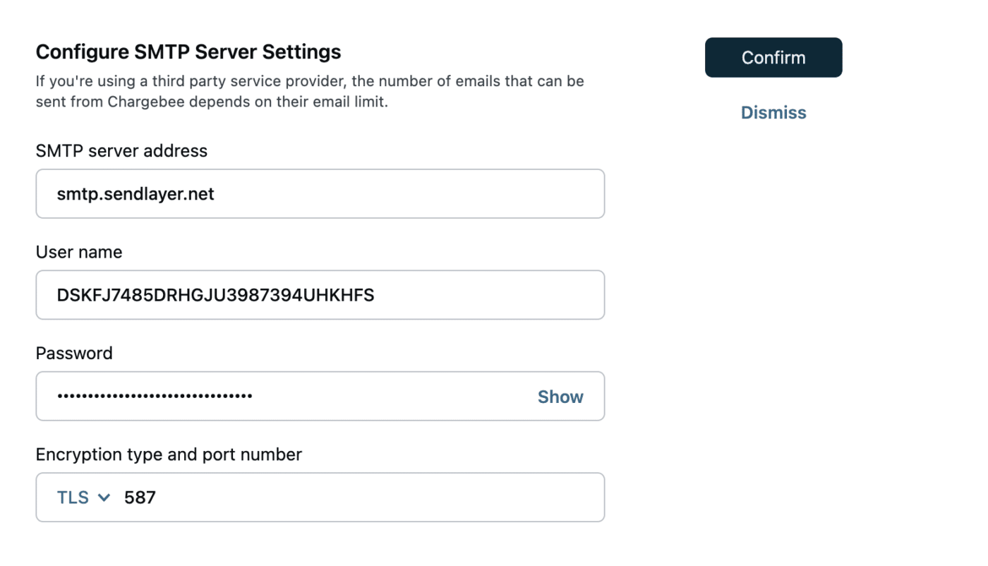 Chargebee SMTP Settings