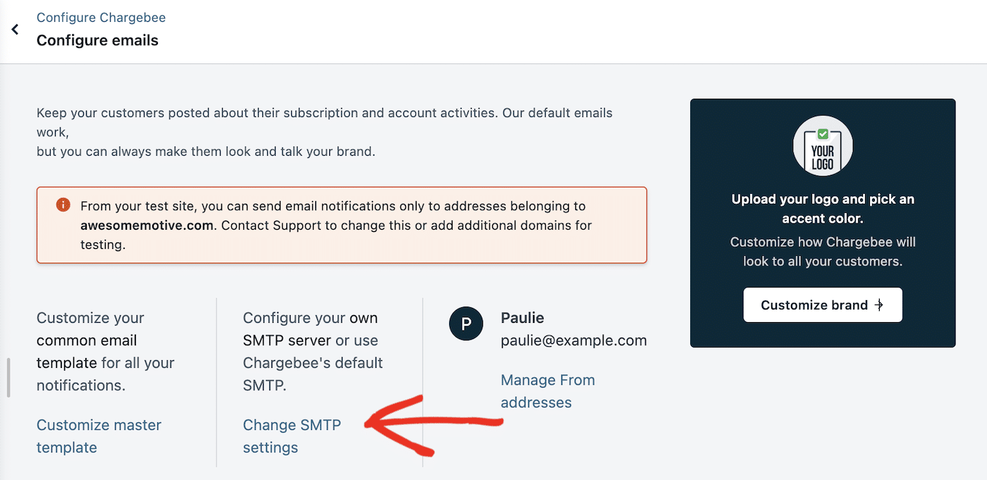 Configure Chargebee SMTP Settings