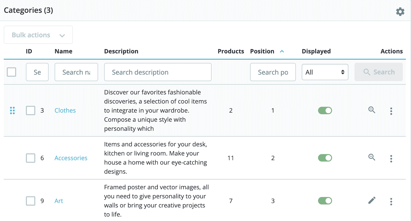 PrestaShop Categories