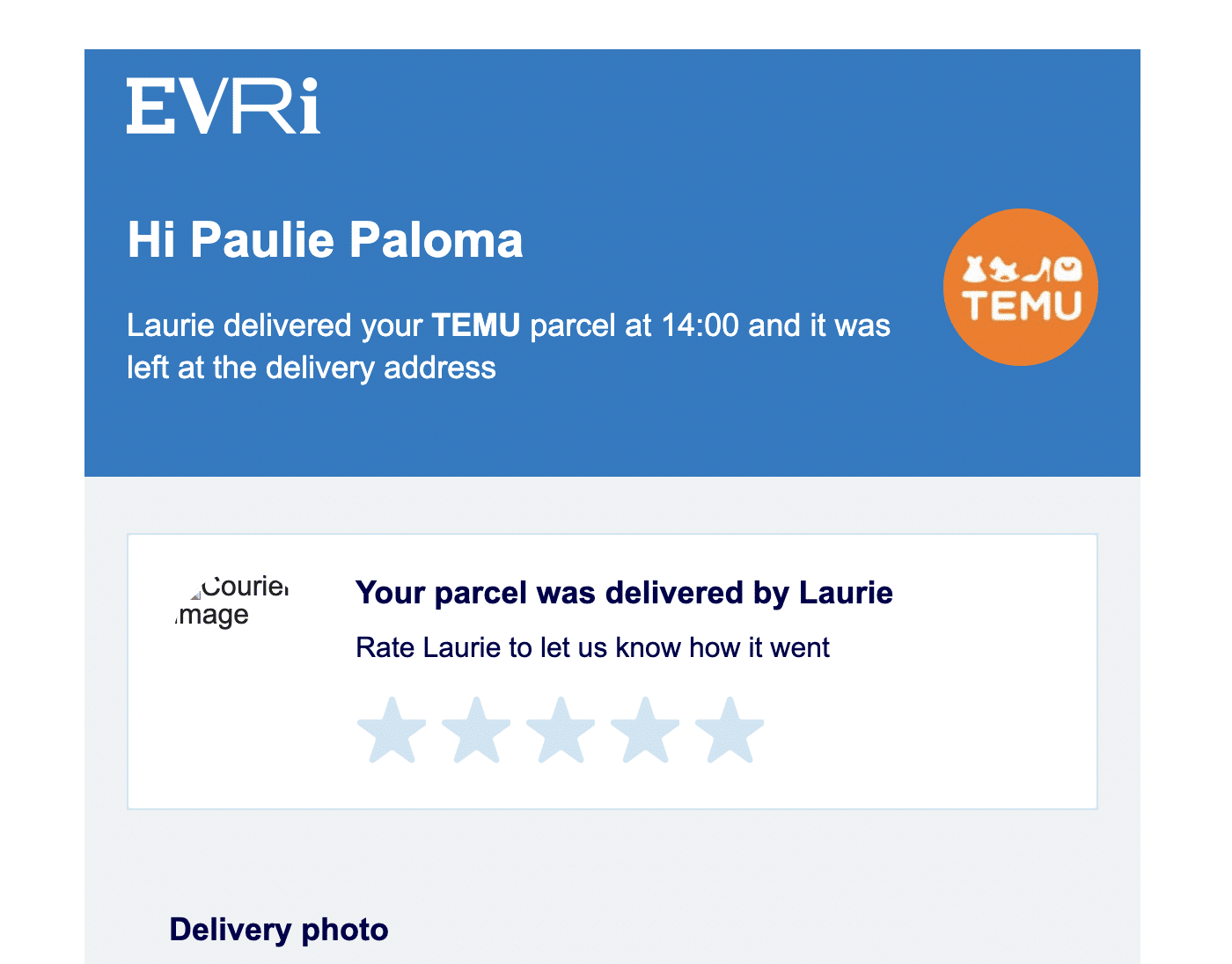 Delivery Update Email