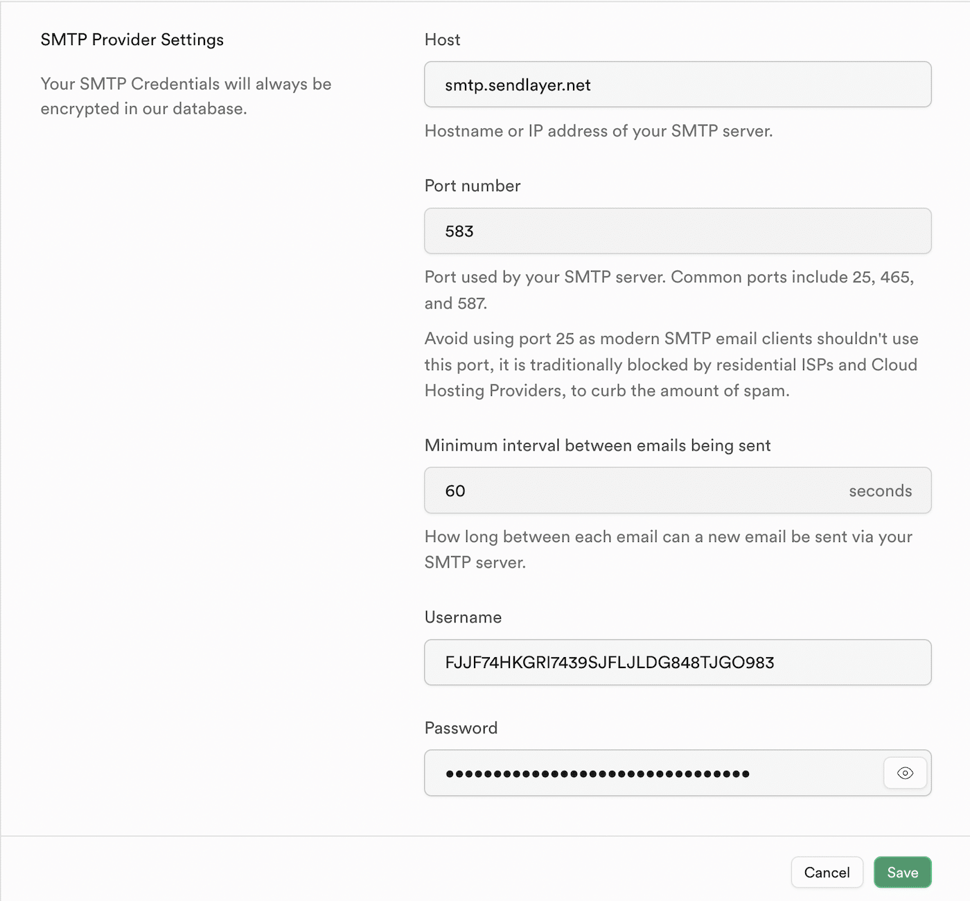 Supabase SMTP Settings