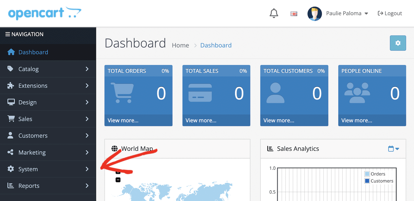 OpenCart Dashboard