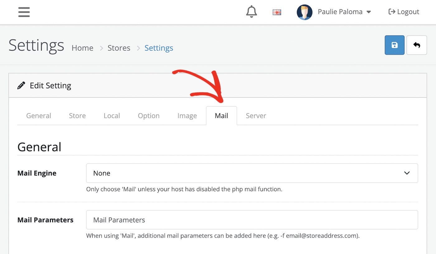 OpenCart Email Settings