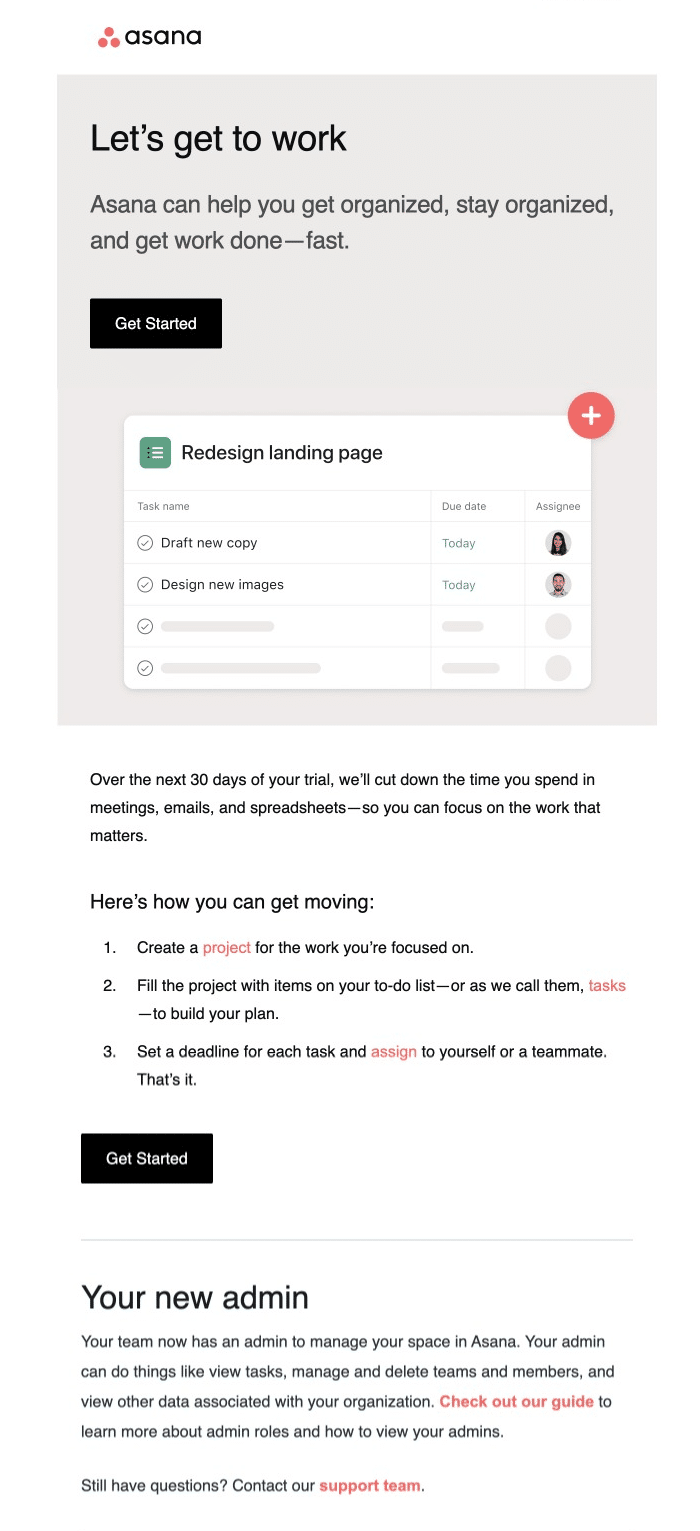 Asana Welcome Email