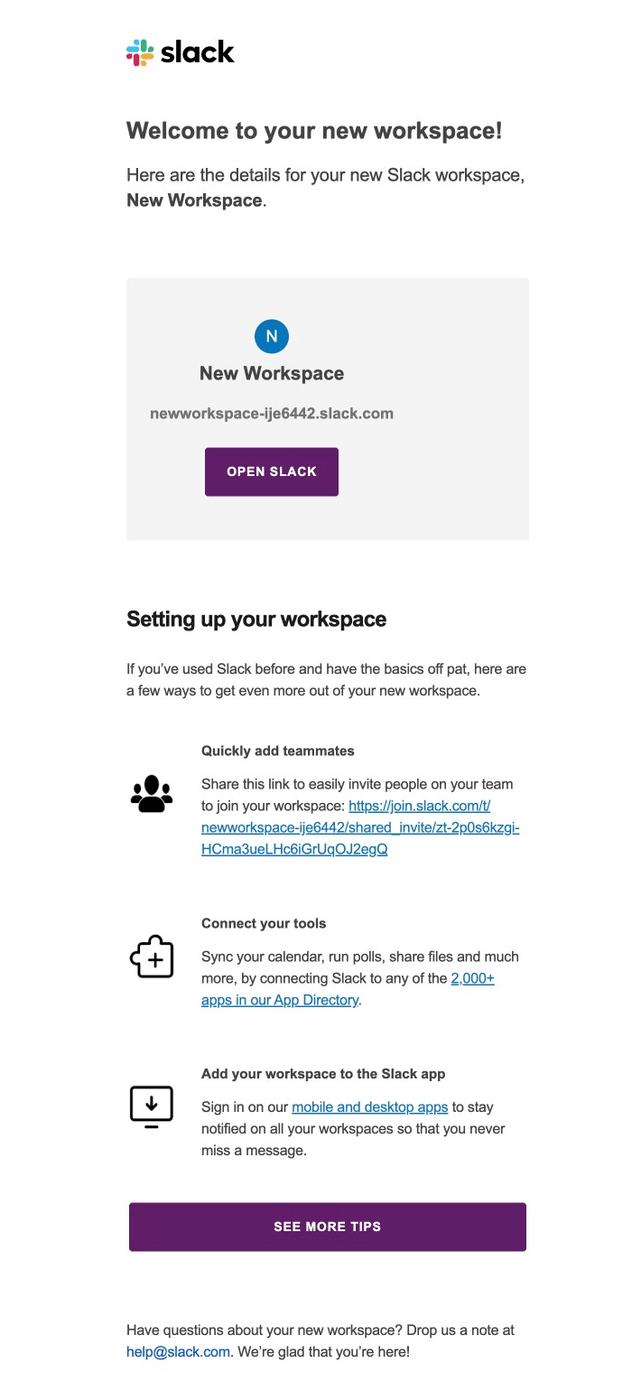 Slack Welcome Email