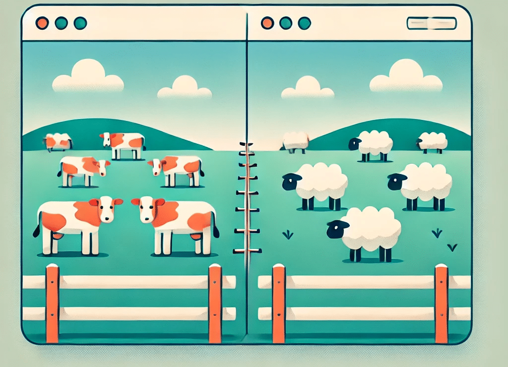 A visualization of SVM: cows and sheep separated by a fence