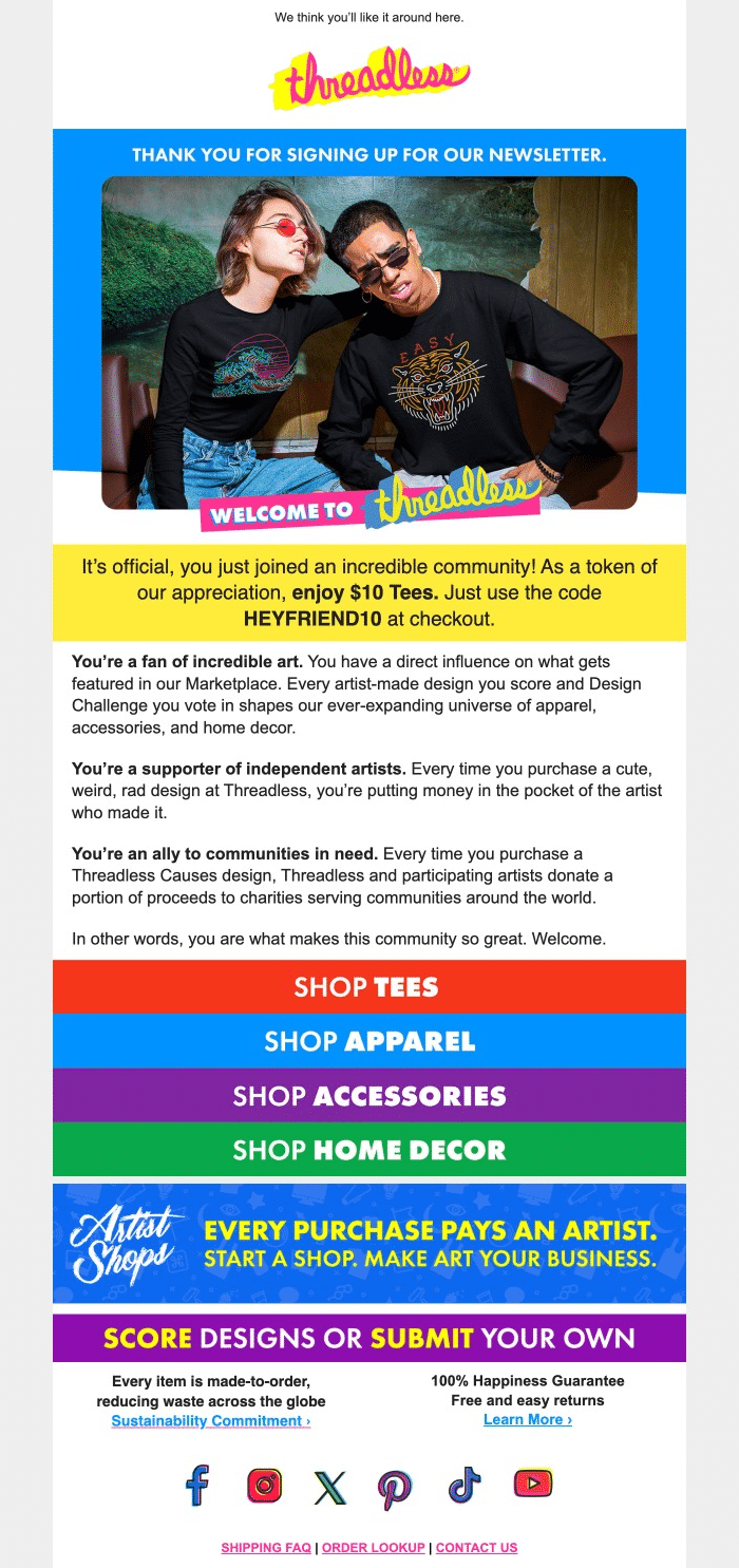 Threadless Welcome Email