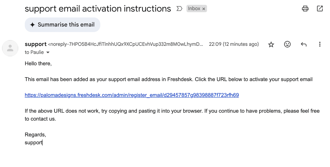 Freshdesk Activation Email