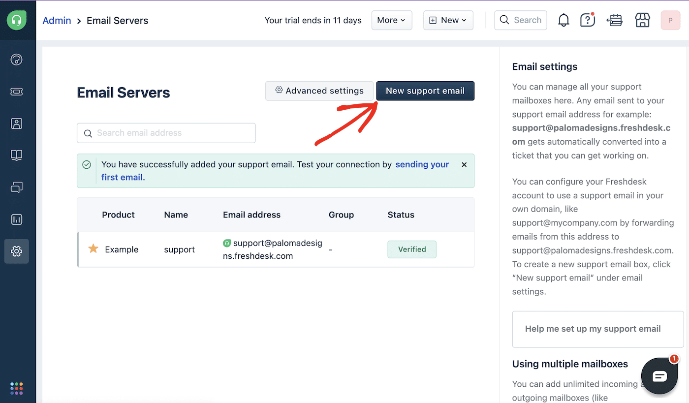 Freshdesk New Support Email