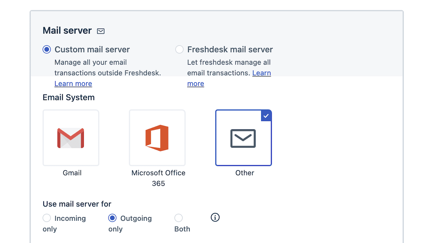 Freshdesk Mail Server Settings