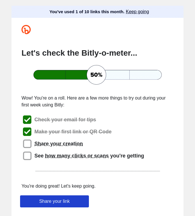 Bitly onboarding email example