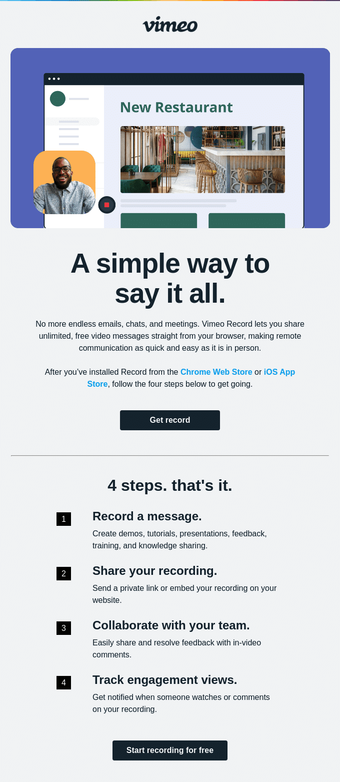 Vimeo onboarding email