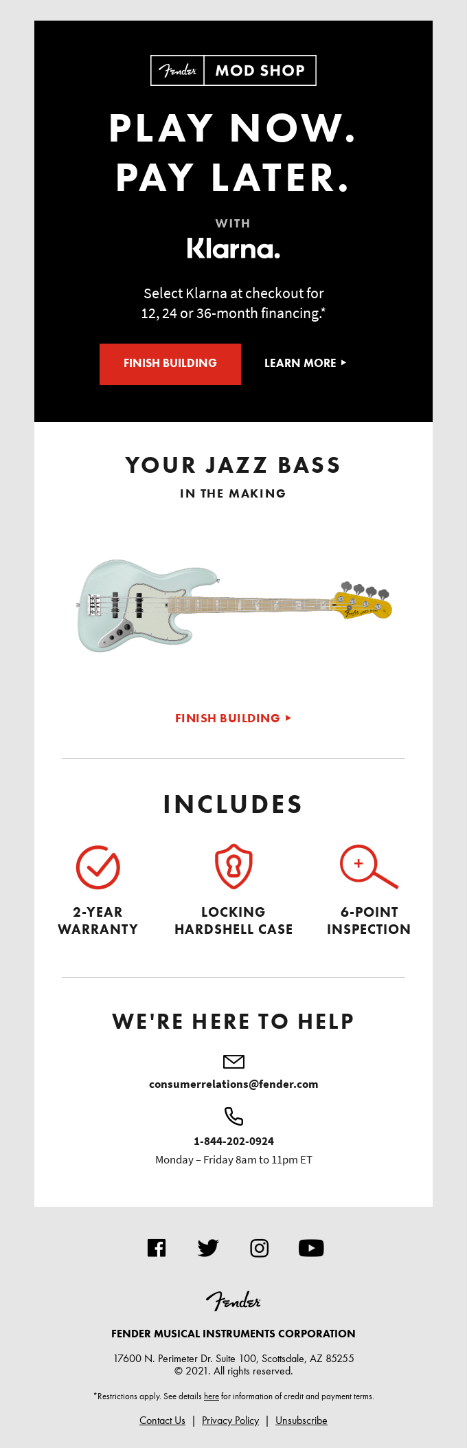 Fender abandoned cart email