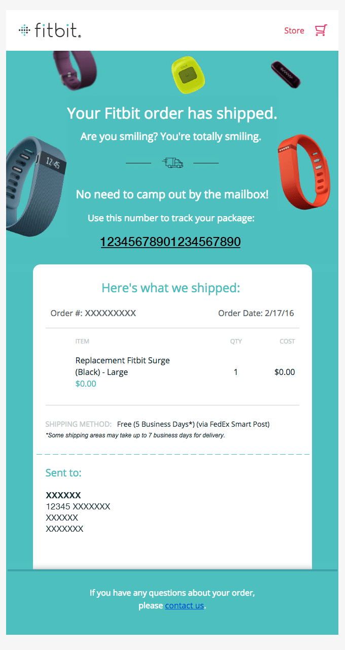 Fitbit Shipping Confirmation Email