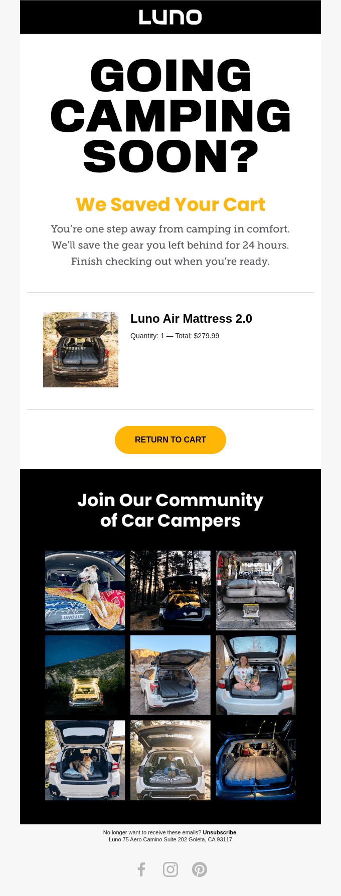 Luno abandoned cart email