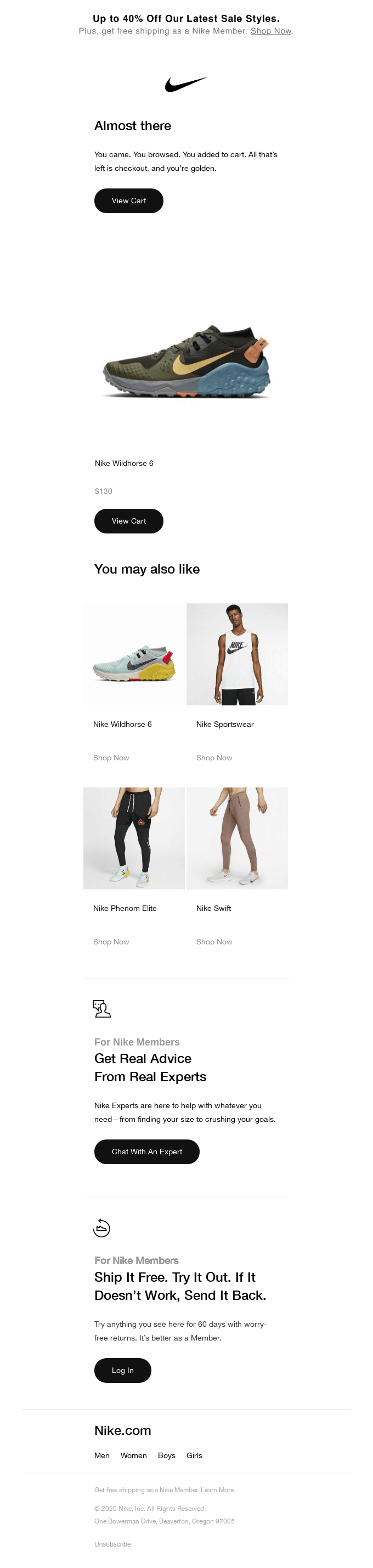 Nike abandoned cart email