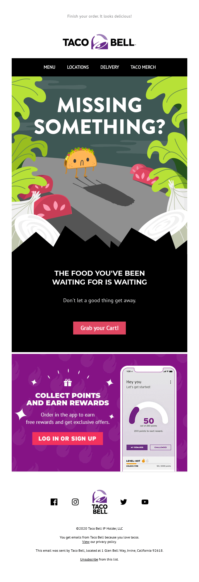 Taco Bell abandoned cart email