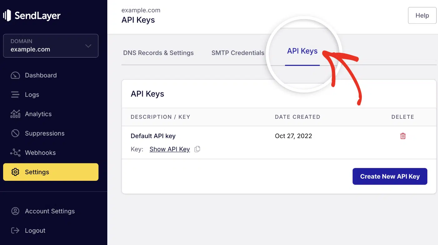 Copy SendLayer API key