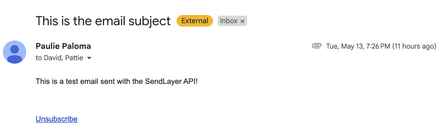 Test email sent with SendLayer API