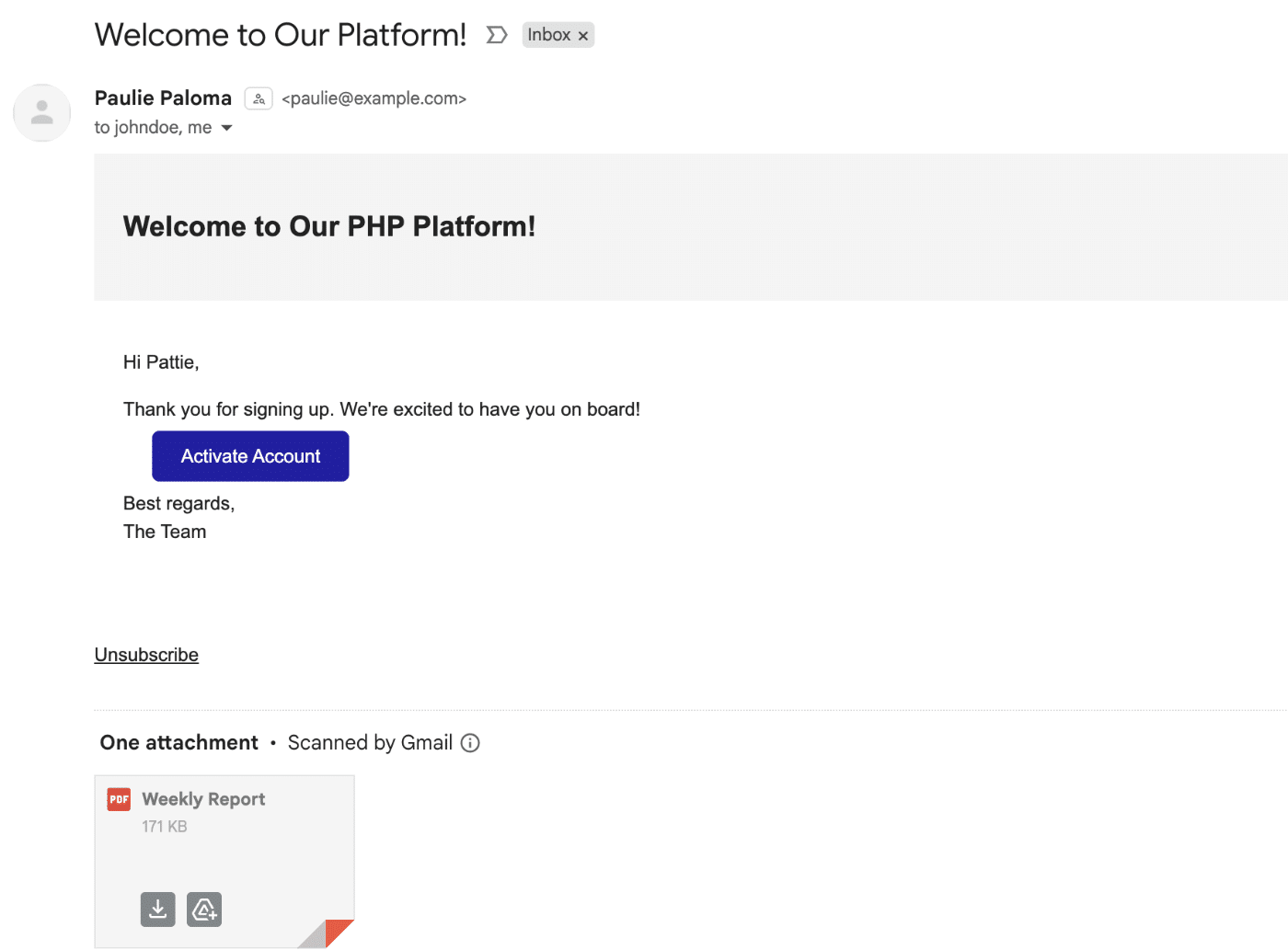 Send email in PHP example
