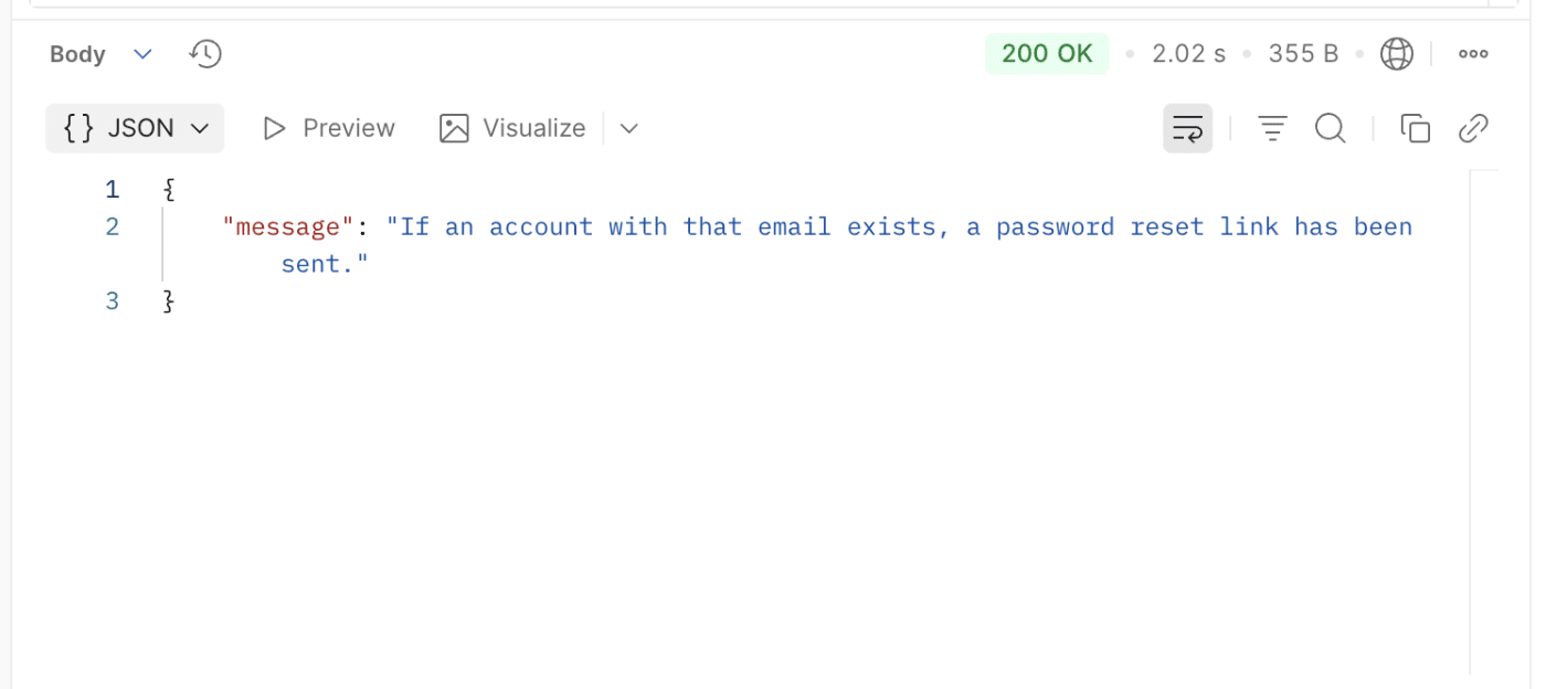 Password reset request success response