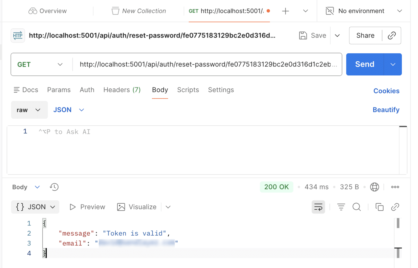 Verify password reset token